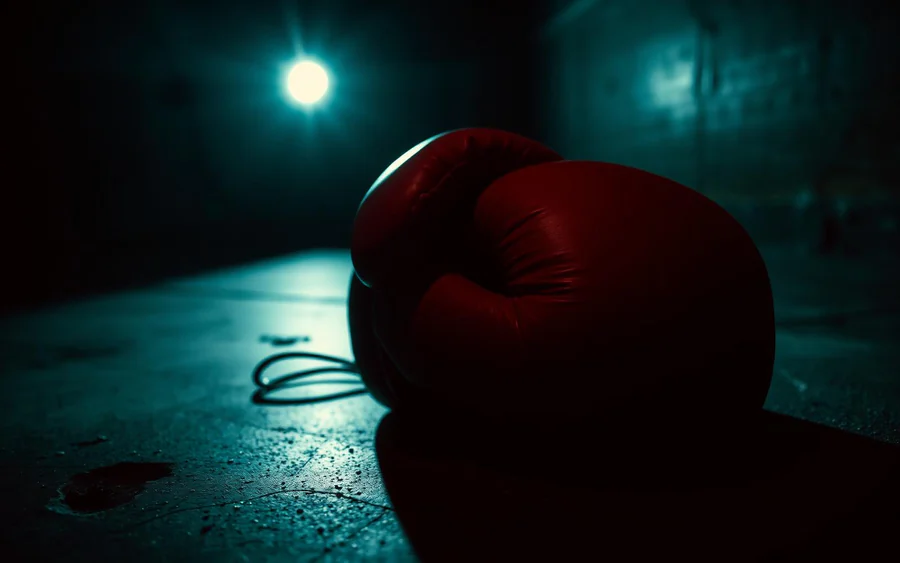 Luva de boxe sob luz dramática